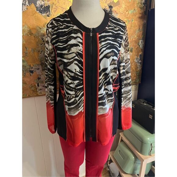 Vintage Brownstone Studio Red Black And Animal Print zip front jacket with buckl - Picture 1 of 8